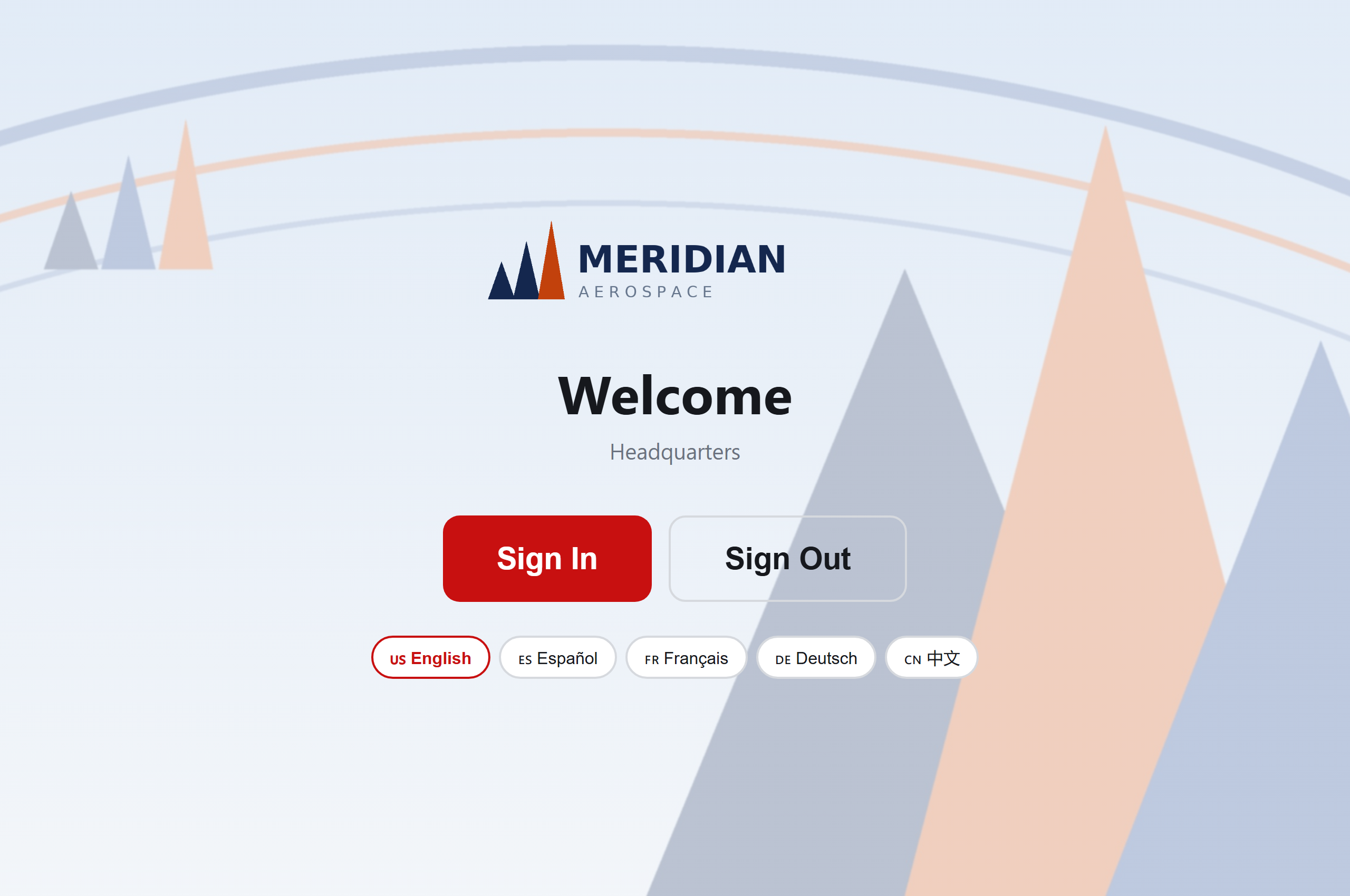 Branded visitor kiosk welcome screen in five languages